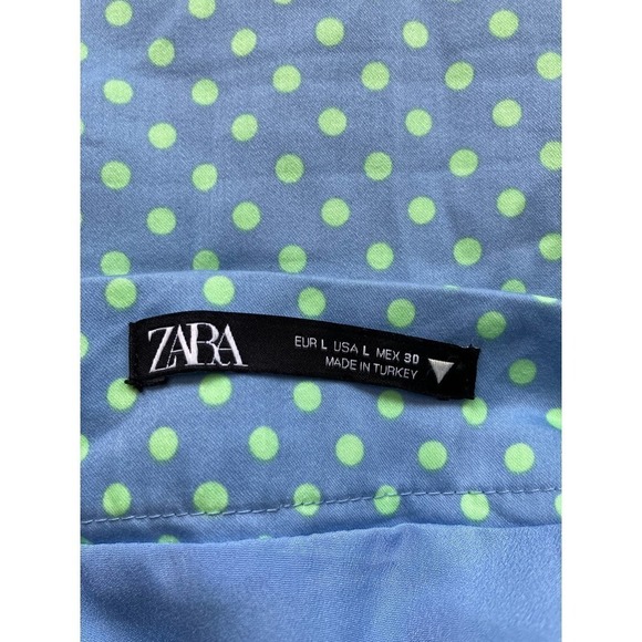Zara Blue Green Polka Dot Spring Retro Mini Skirt Lined with Side Zip Size L - Picture 4 of 4